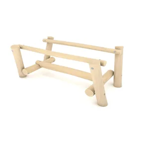 Wooden balancing beam with two side rails made of wood