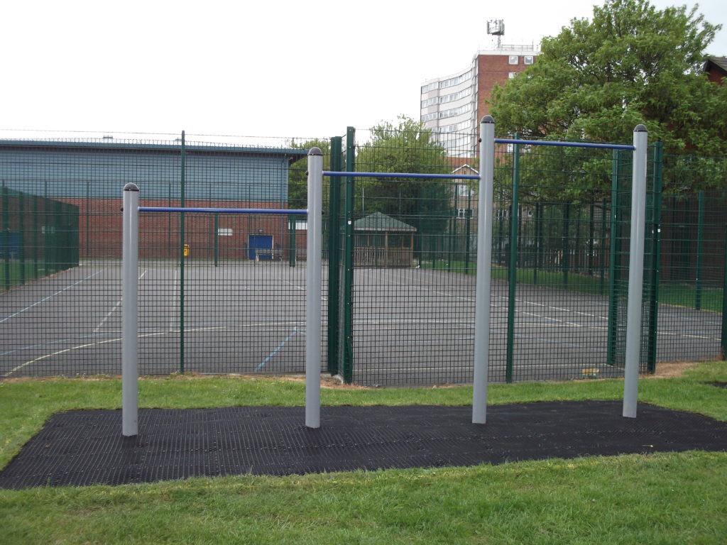 Outdoor horizontal bars for pull ups and chin ups in park fitness areas