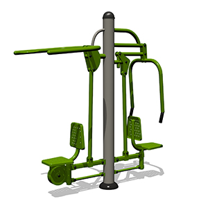Lat pull and chest press combi outdoor gym equipment in green for parks and public spaces.