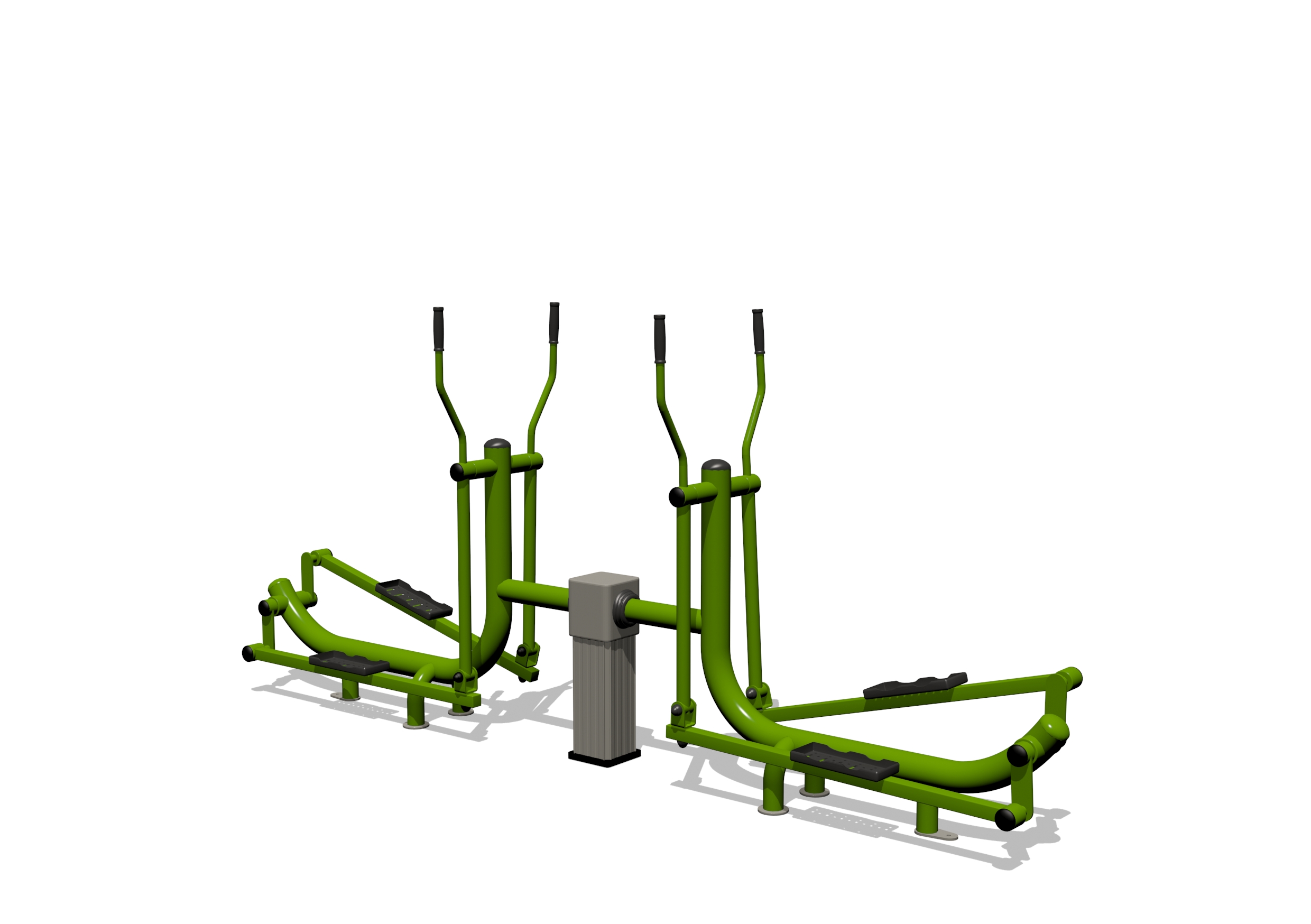 Dual outdoor cross rider gym machine with two sets of handles and foot plates for partner cardio training