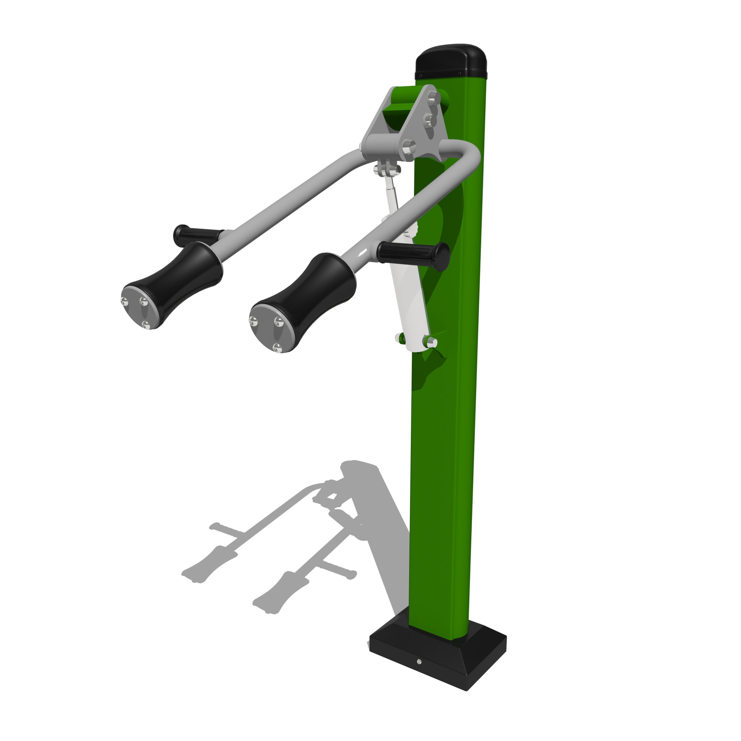Hydraulic squat machine outdoor gym equipment in green and silver for parks