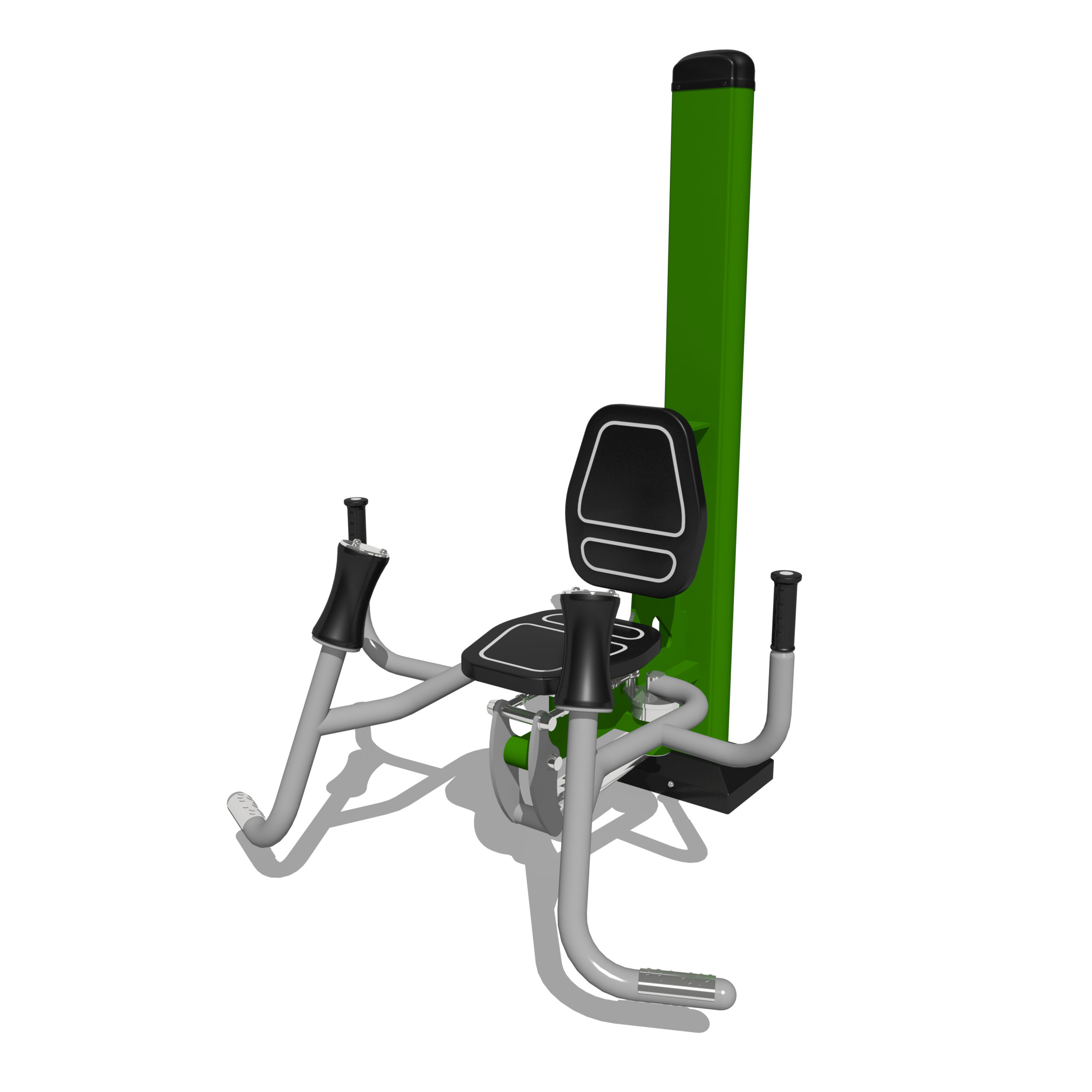 Hydraulic leg press outdoor gym equipment in green and silver for parks