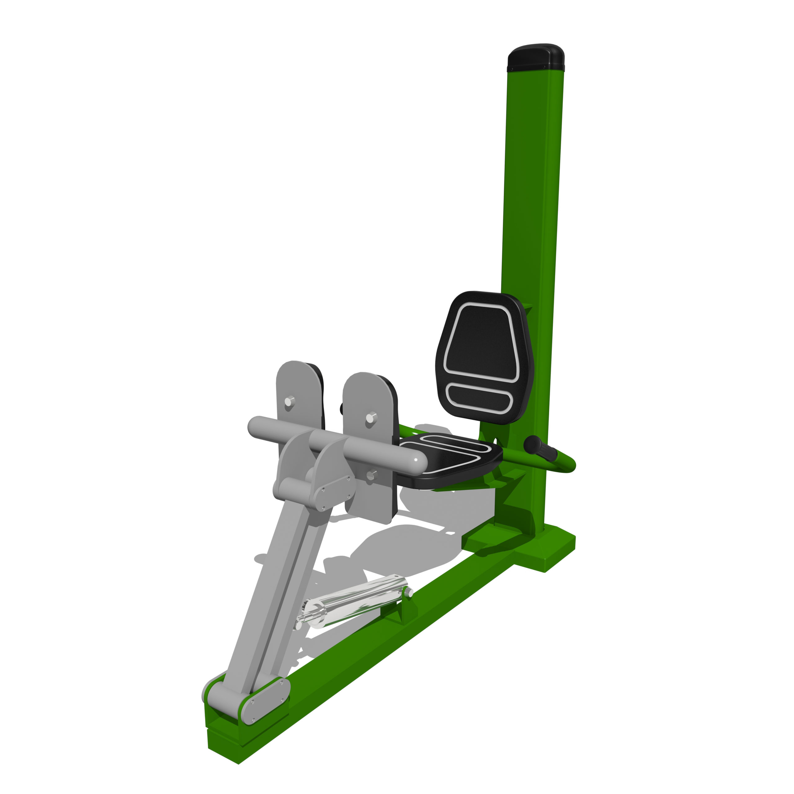 Hydraulic leg push outdoor gym equipment in green and silver for parks