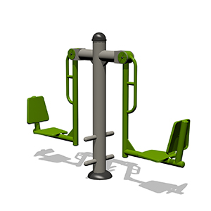 Leg press outdoor gym equipment in green and silver for parks and public spaces