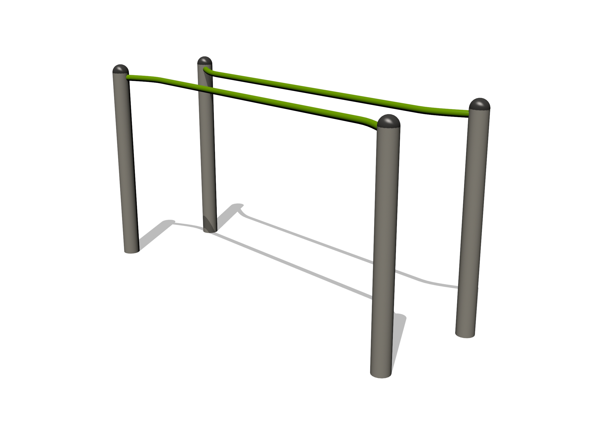 Parallel bars outdoor gym equipment in green and silver for calisthenics training