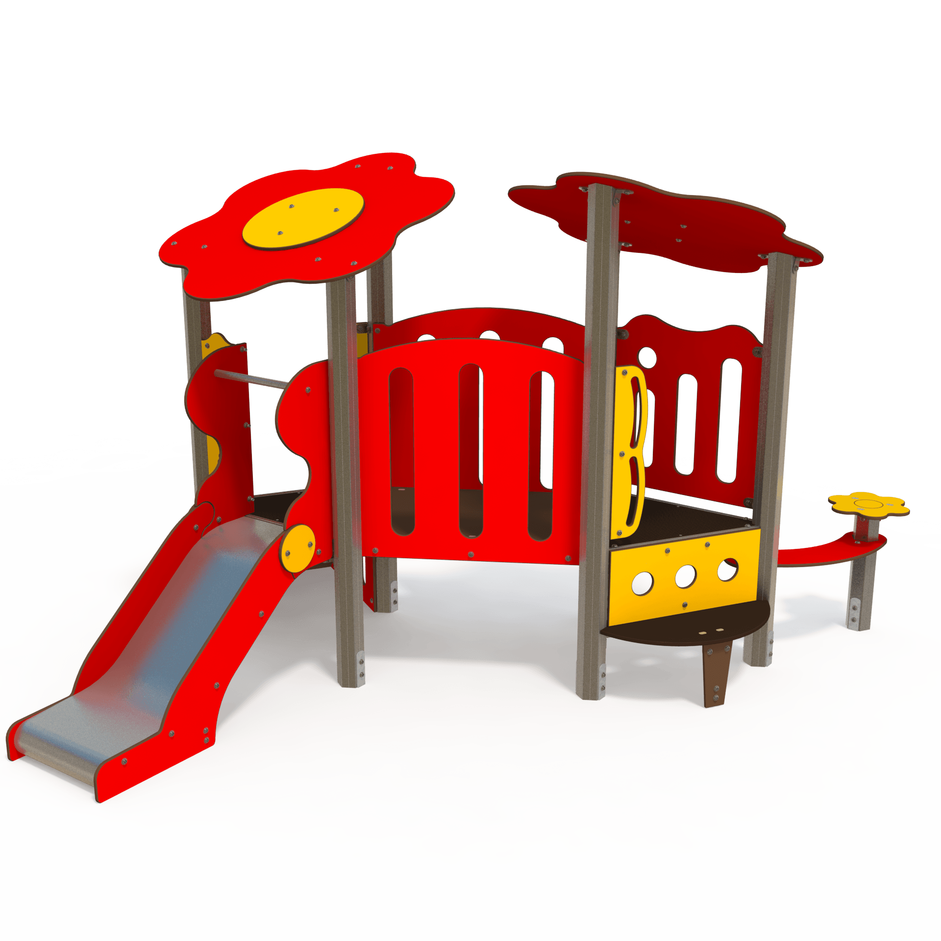 The BA 06-2007 baby playhouse multiplay unit is designed for ages 1–3 years. Featuring low-level platforms, slides, and sensory panels, it encourages early physical and sensory development in a safe e
