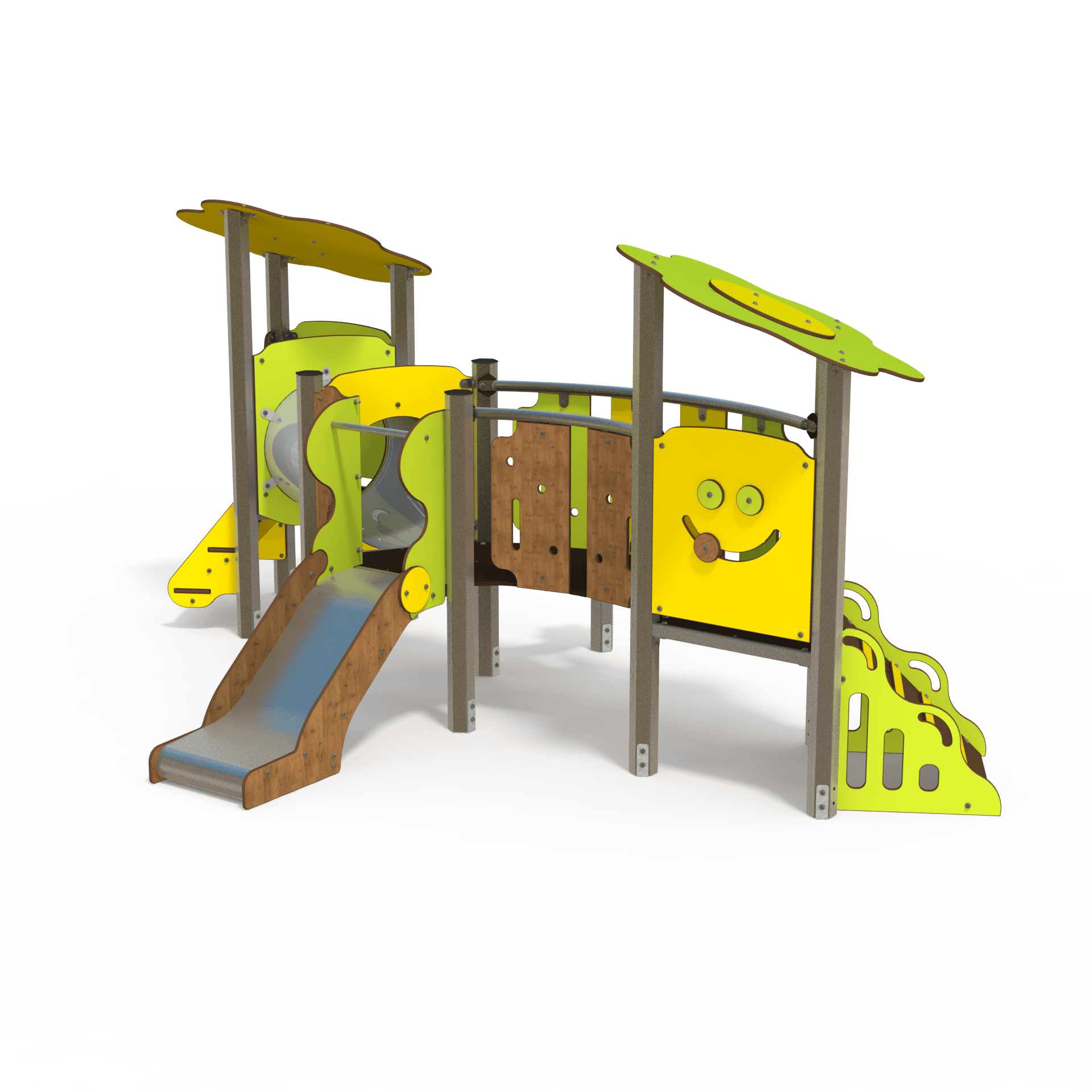 The BA 06-3009 baby playhouse multiplay unit is designed for ages 1–3 years, featuring low-level platforms, slides, and sensory panels to encourage early play and development.