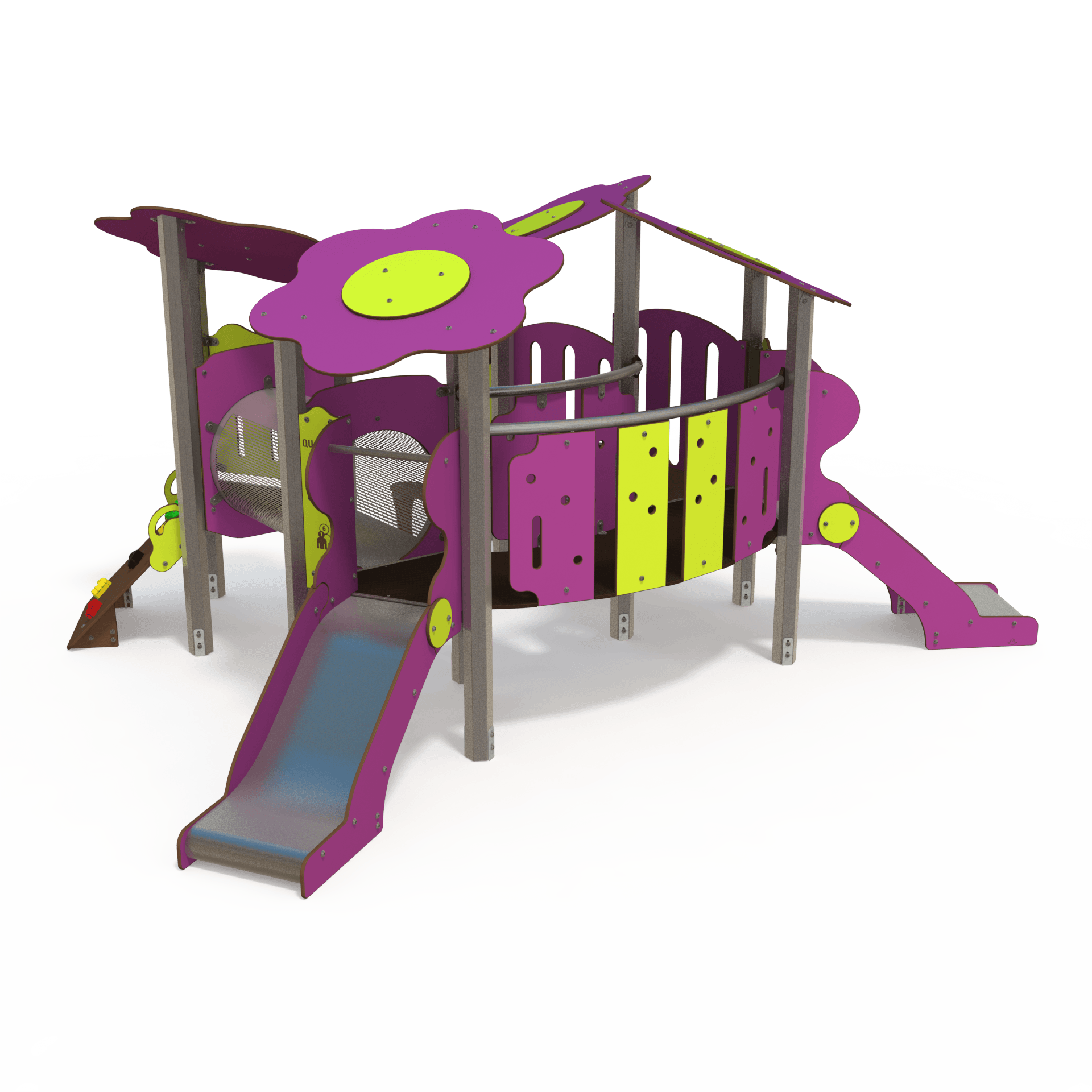 The BA 06-4001 is a baby playhouse multiplay unit designed for ages 1–3 years. It features low-level platforms, slides, and sensory panels to encourage early physical and sensory development in a safe