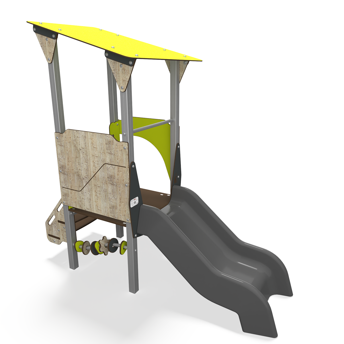 Steel multiplay unit with HDPE panels, slides and climbing features CO 06-1007-X29