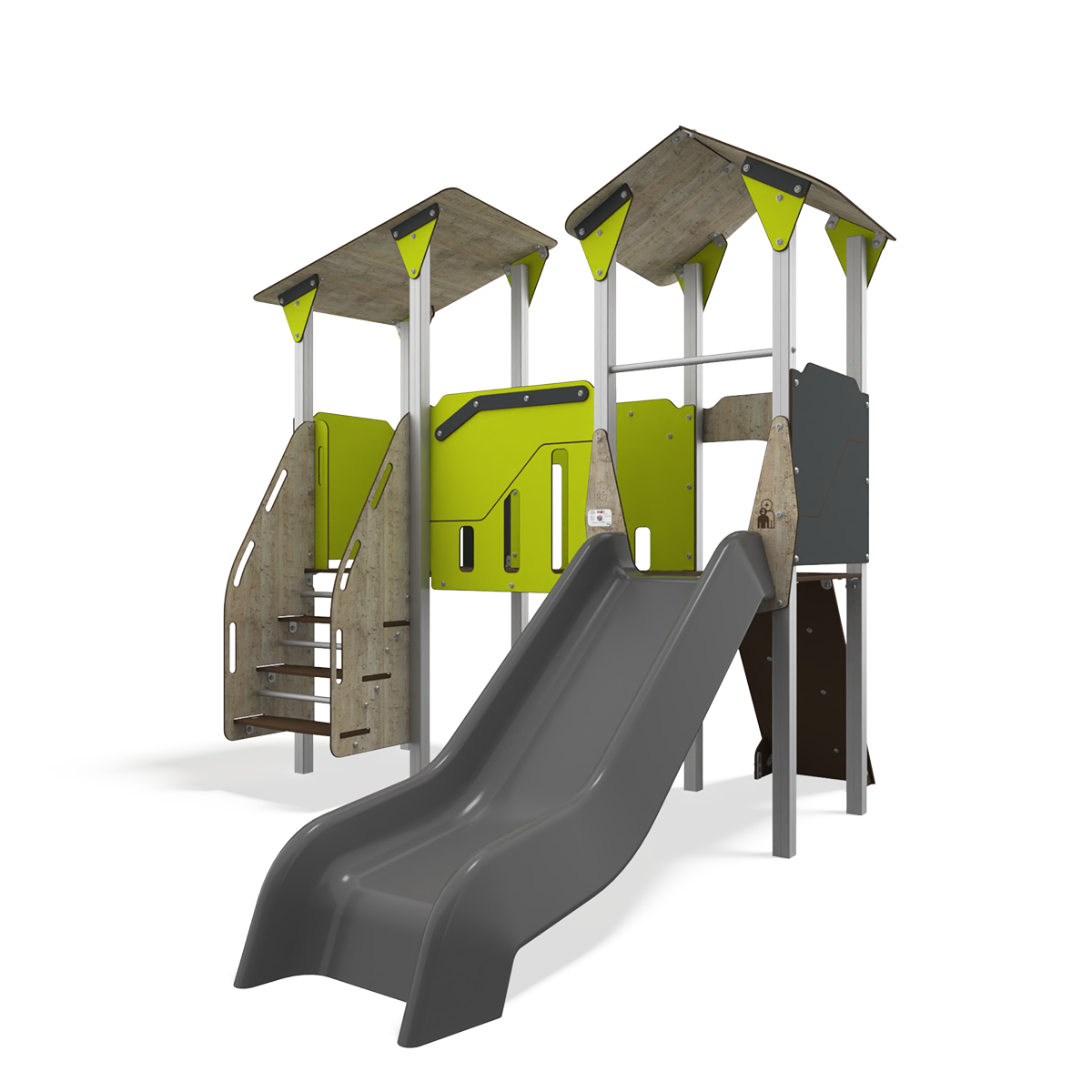 Steel multiplay unit with HDPE panels, slides and climbing features CO 09-2003-X29
