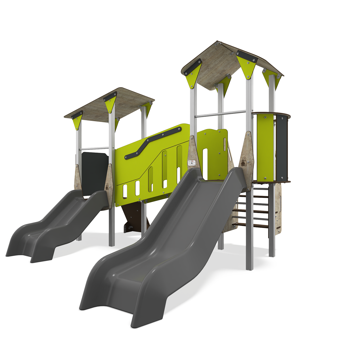 Steel multiplay unit with HDPE panels, slides and climbing features CO 09-2006-X29