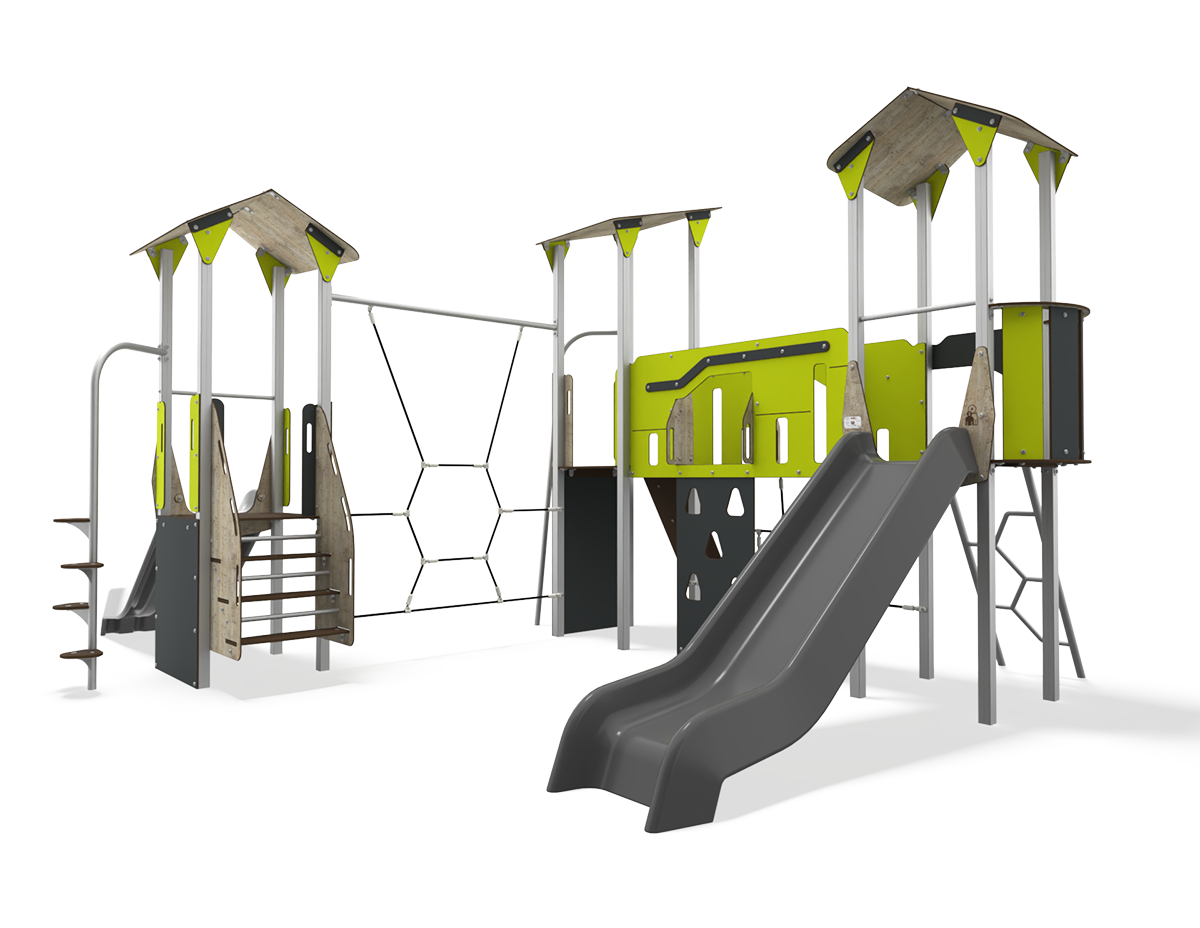 steel multiplay unit with HDPE panels CO 12-3003-X29 for children aged 3–14 years