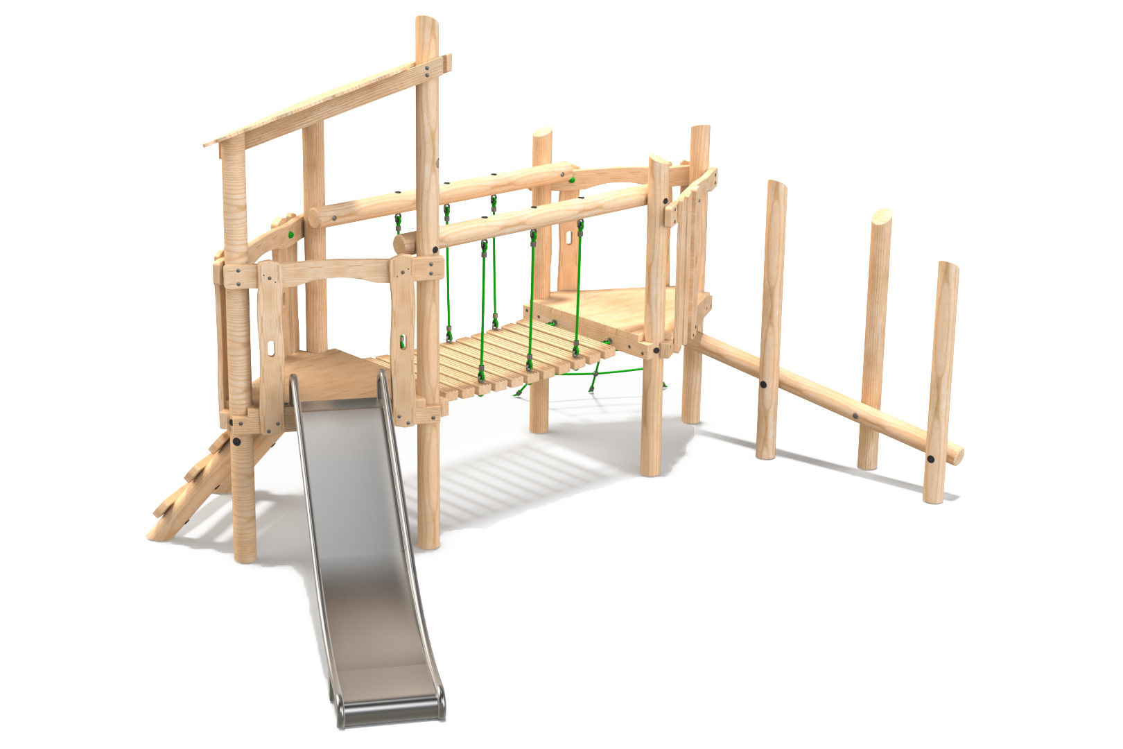 Double-deck timber multiplay tower with climbing and slide Alpine Tower - Double Deck Unit 3