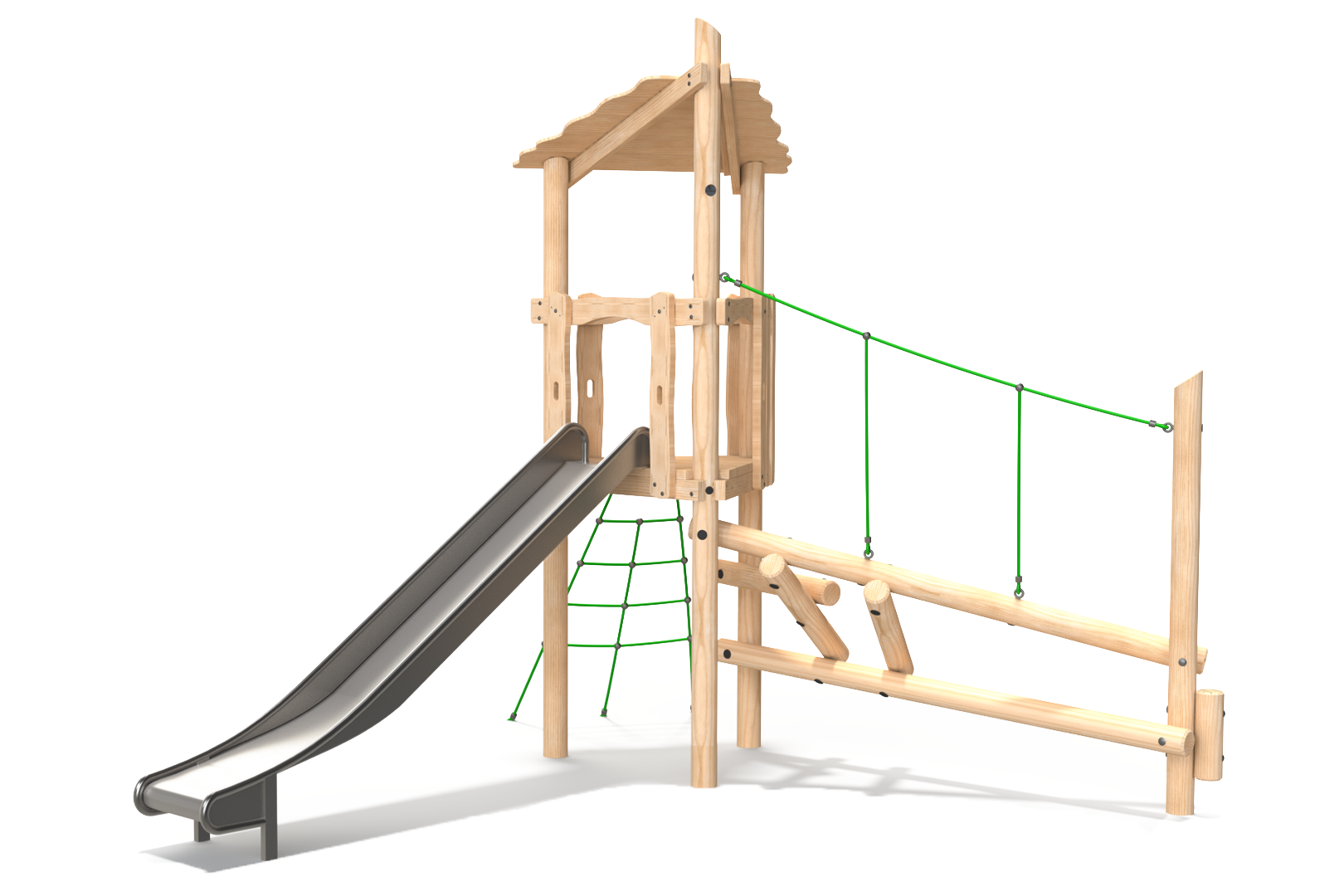 Single-deck timber multiplay tower with slide and climbing features Alpine Tower - Single Deck Unit 1