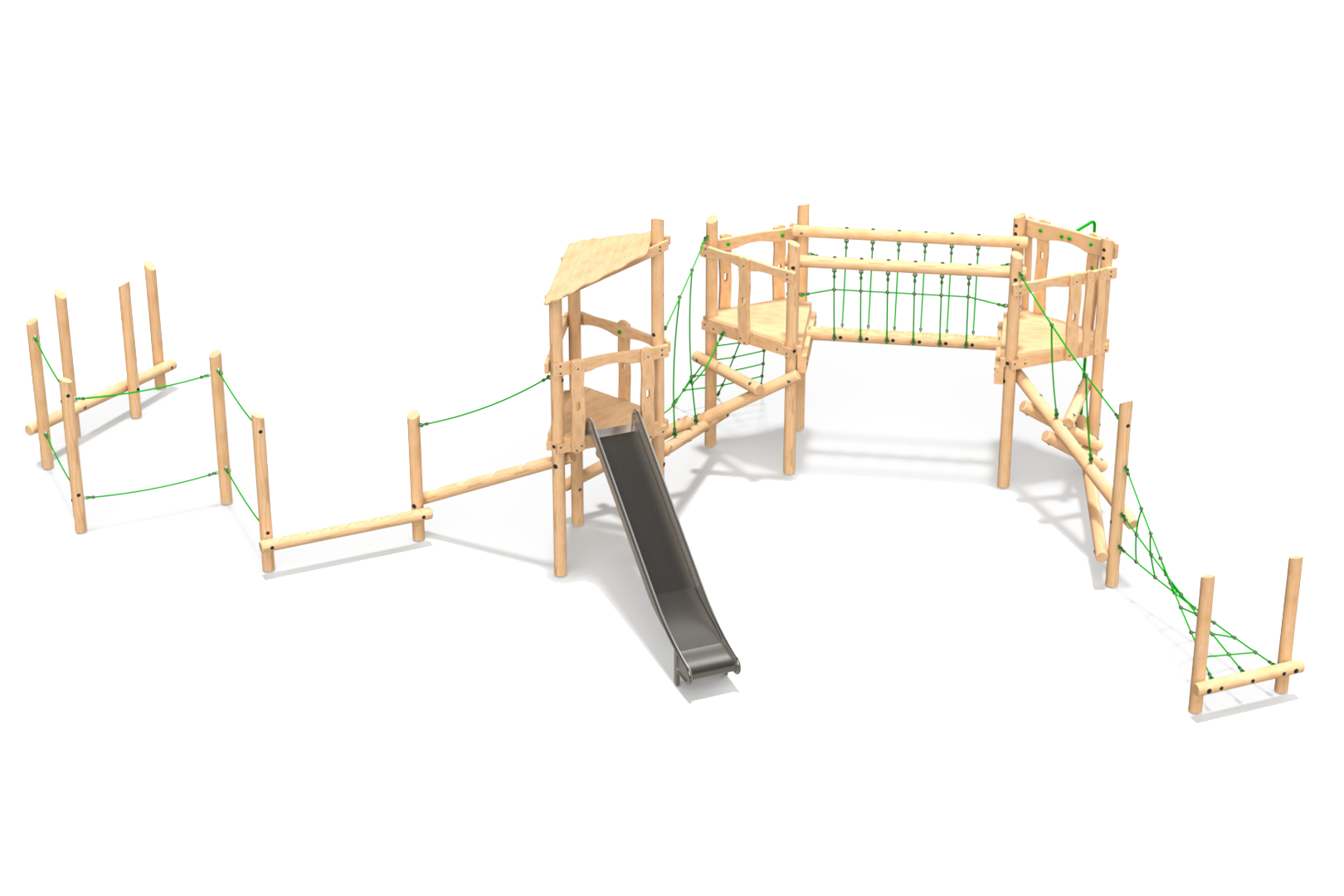 Triple deck timber multiplay tower with climbing and social play Alpine Tower Triple Deck Unit 3