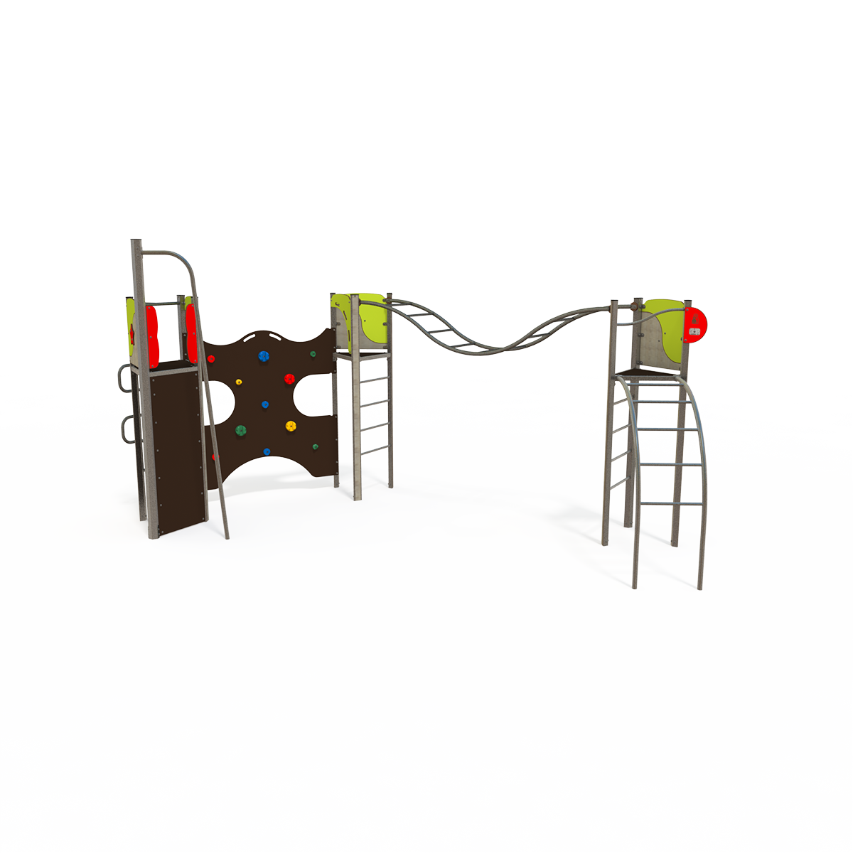 Balance and climbing multiplay unit with beams, climbing features and activity panels EQ 18-3001