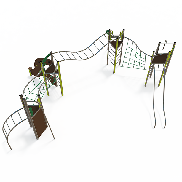 Balance and climbing multiplay unit EQ 18-4001 with beams, climbing features and activity panels