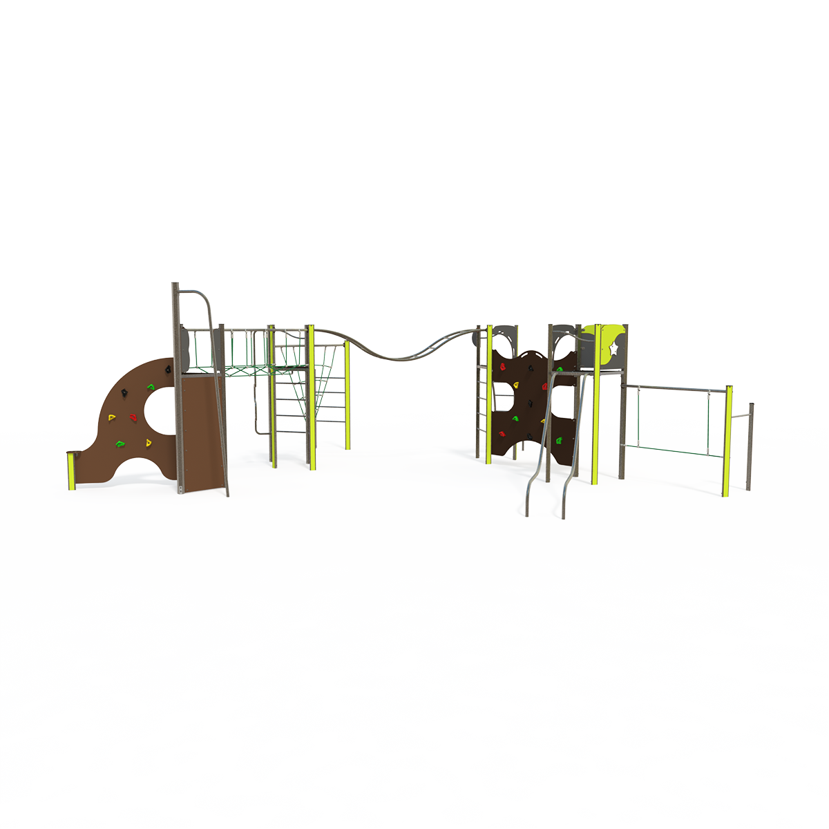 Balance and climbing multiplay unit with beams, climbing features and activity panels EQ 18-4002