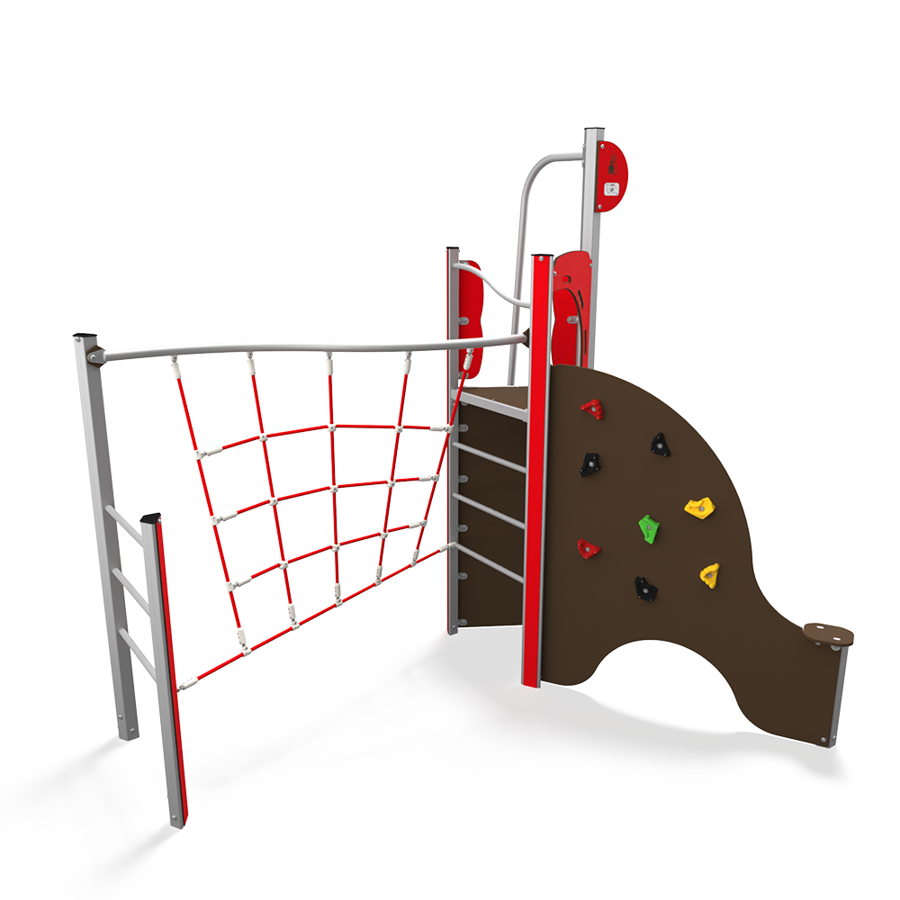 The EQ 15-1002 is a balance and climbing multiplay unit designed for ages 3–12. It features balance beams, climbing elements, and activity panels to encourage active play and coordination development