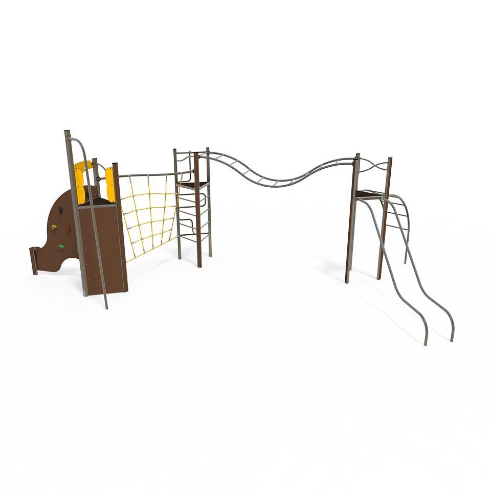 The EQ 18-3003 is a balance and climbing multiplay unit designed for children aged 3–12 years. It features balance beams, climbing elements, and activity panels to encourage physical activity and coor