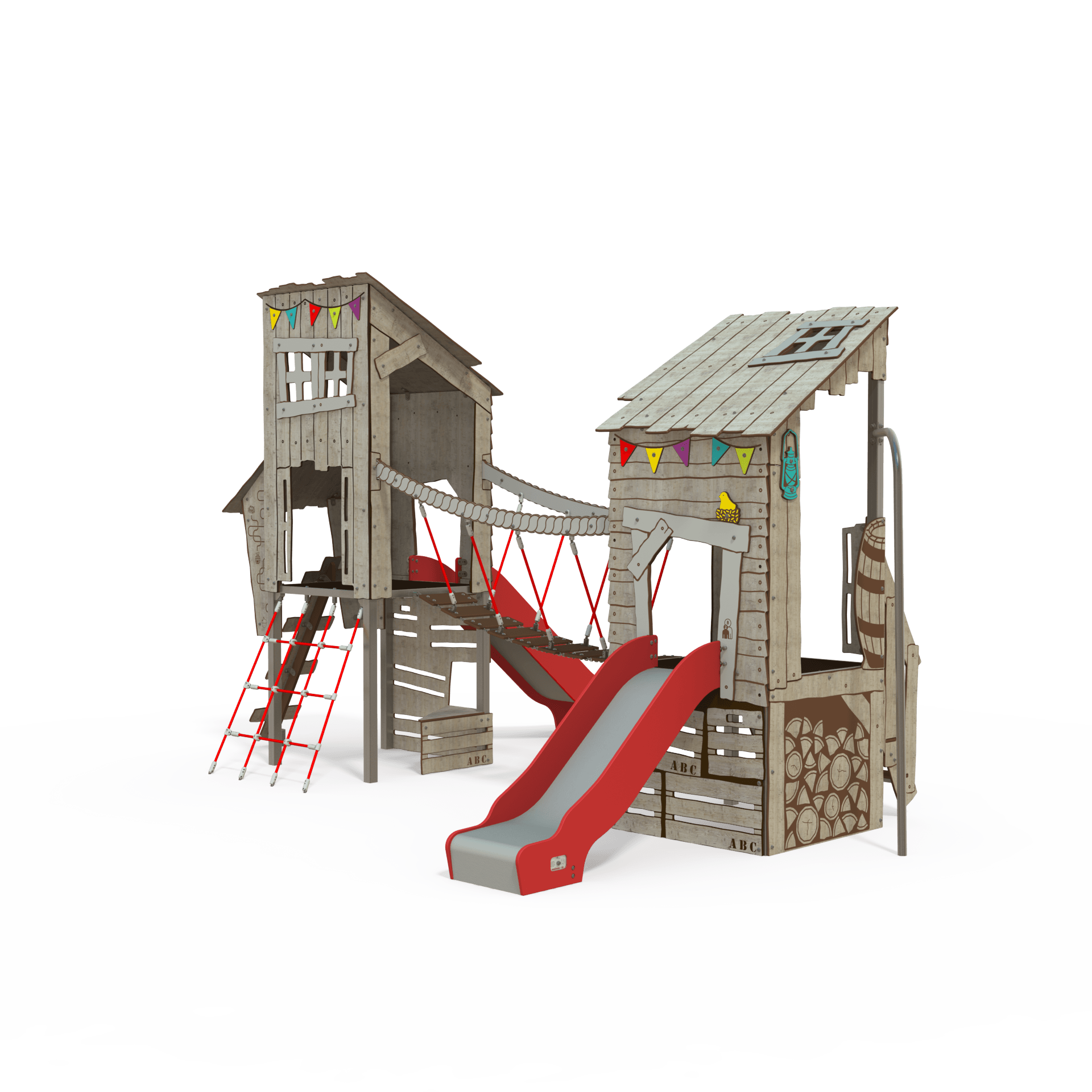 KA_12-2002-V29_f_v2-INT KA 12- 2002 is a Ka'Hûte steel multiplay unit from the Kahute range by Quali-Cité. Designed for children aged 3–12 years, it features HPL wooden-effect panels, slides, and climbing features. Built fro