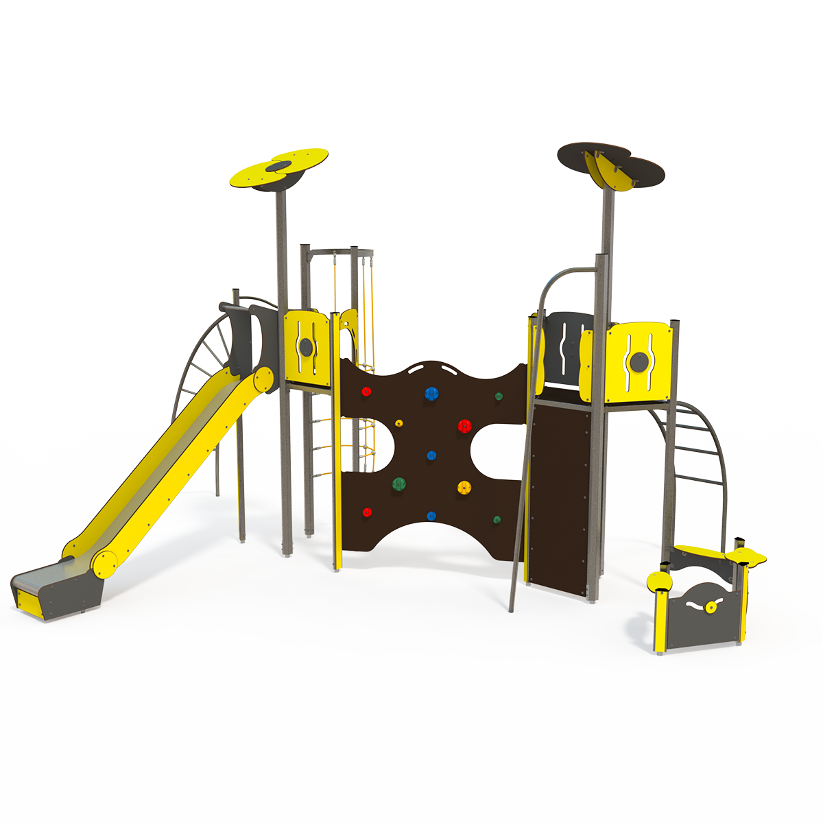Mega steel multiplay unit with slides, climbing walls and rope features ME 18-2007