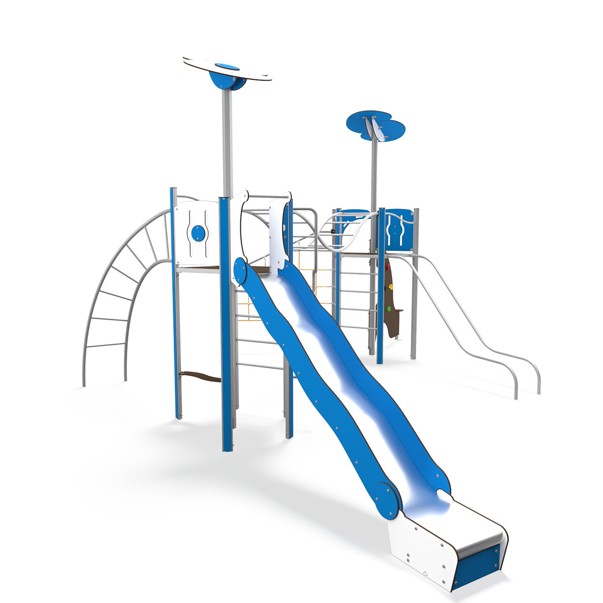 Mega steel multiplay unit with slides, climbing walls and rope features for ages 3-14, product code ME 18-2018