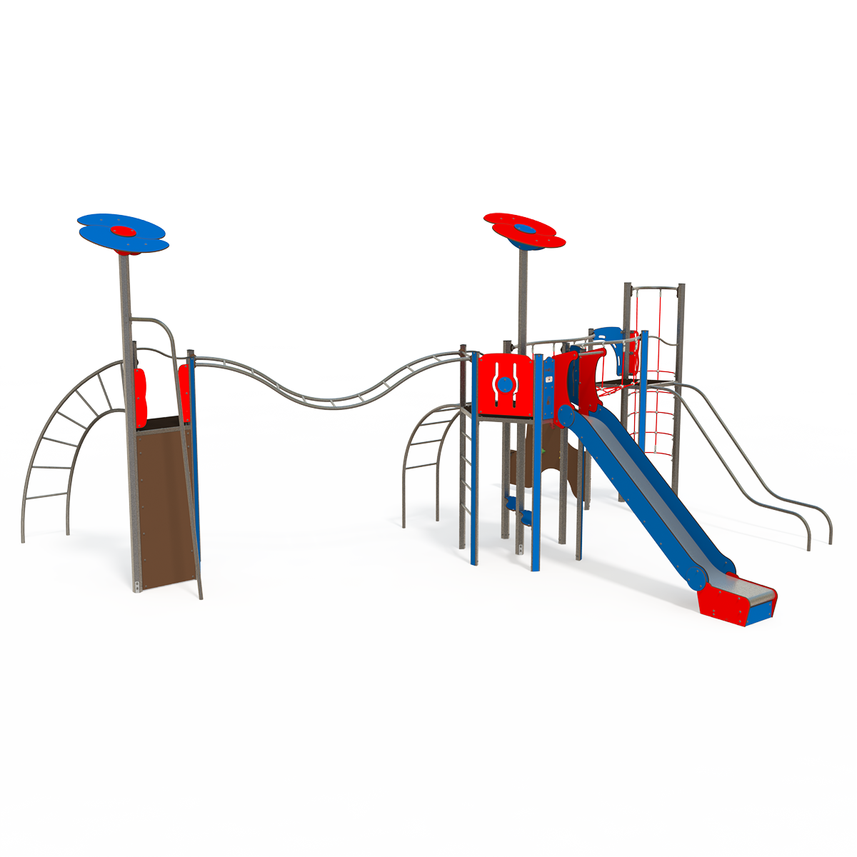Mega steel multiplay unit with slides, climbing walls and rope features ME 18-3001