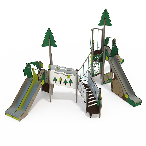 Mega steel multiplay unit with slides, climbing walls and rope features for ages 3-14, product code ME 18-4024