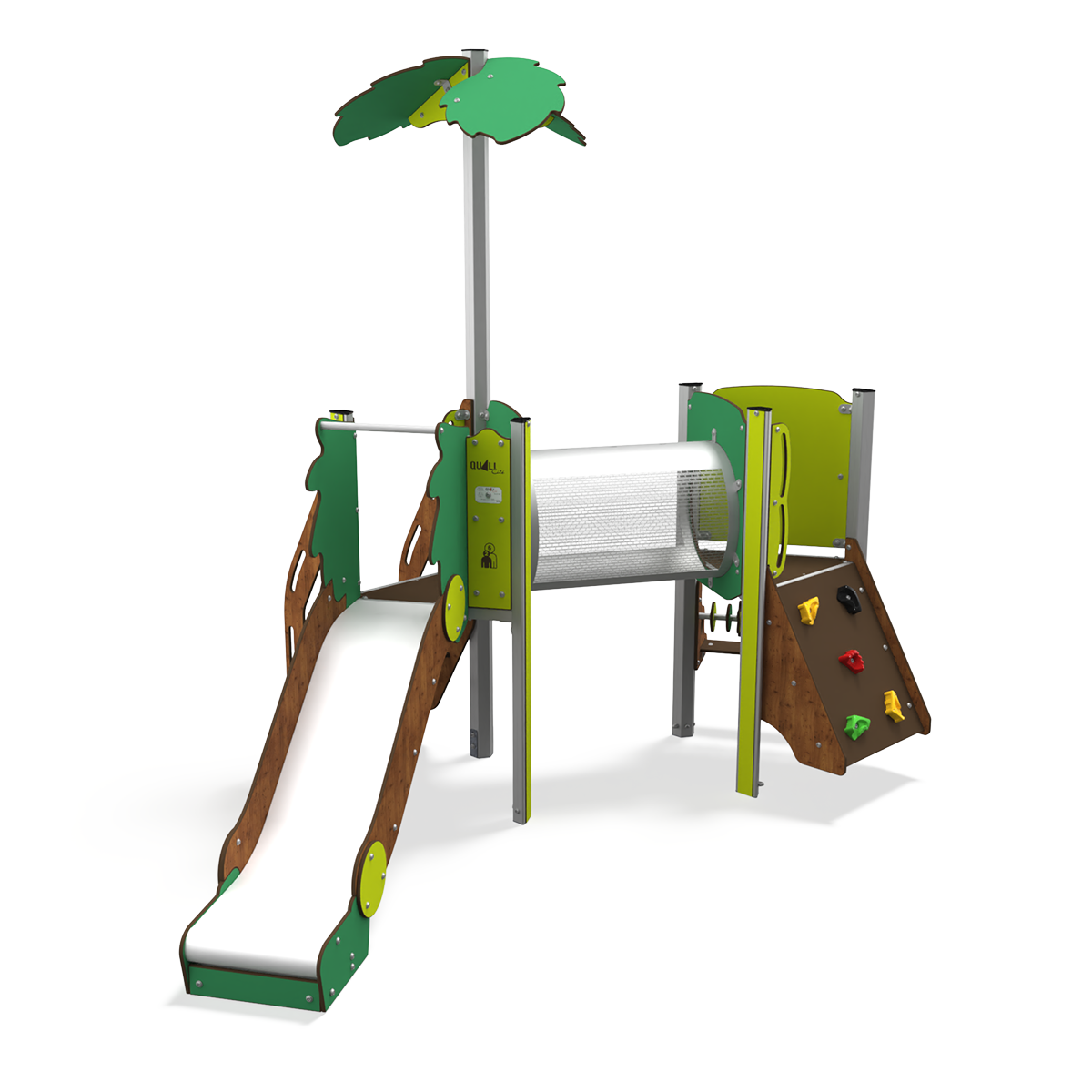 Mini steel multiplay unit with slides and climbing panels for ages 2–6, product code MI 09-2003