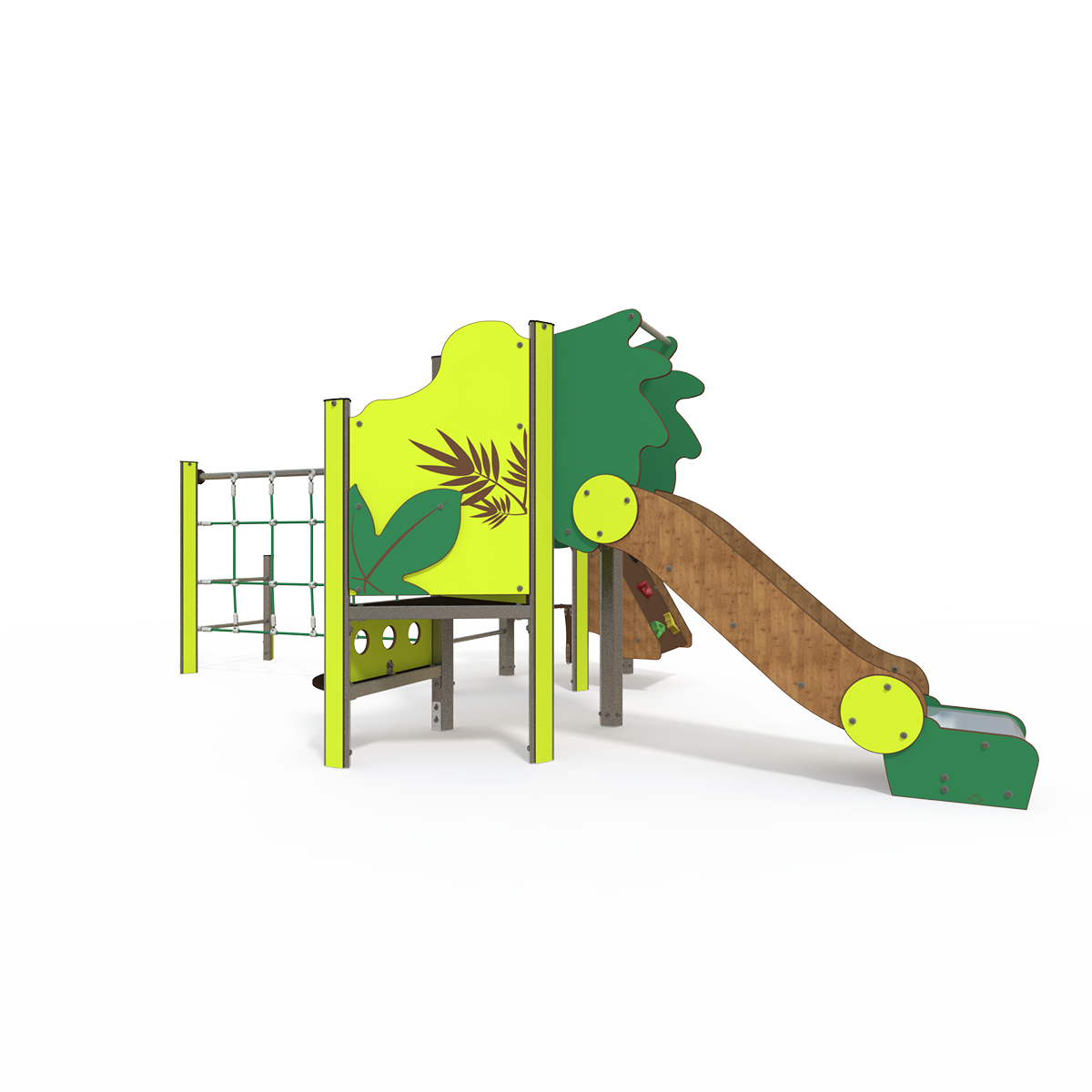 Mini steel multiplay unit with slides, climbing panels, and activity decks for ages 2-6 MI 09-2006