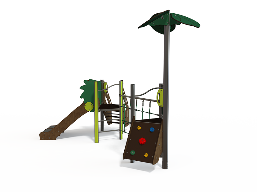Mini steel multiplay unit with slides, climbing panels, and activity decks for ages 2 to 6 MI 09-2061