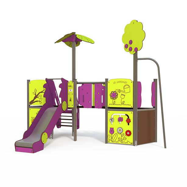 Mini steel multiplay unit with slides and climbing panels for ages 2 to 6 years MI 09-2080
