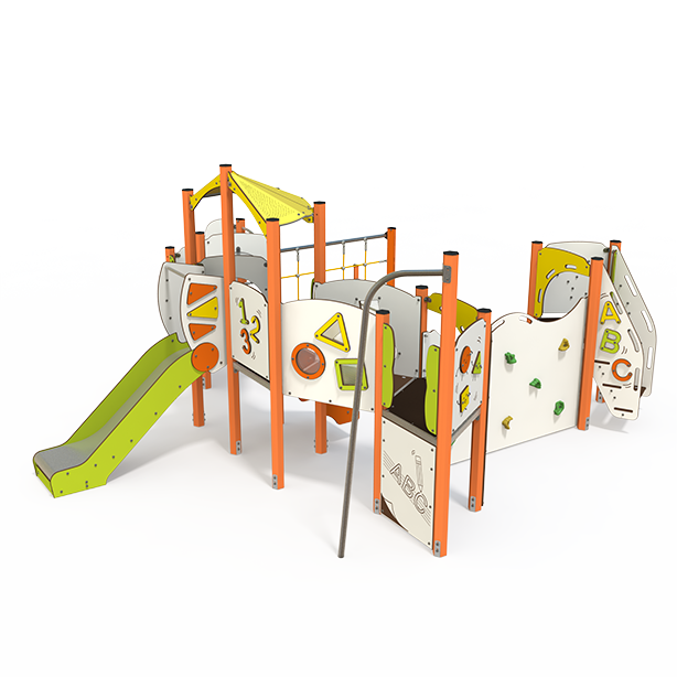 Mini steel multiplay unit with slides, climbing panels and activity decks for ages 2–6 years MI 09-4002