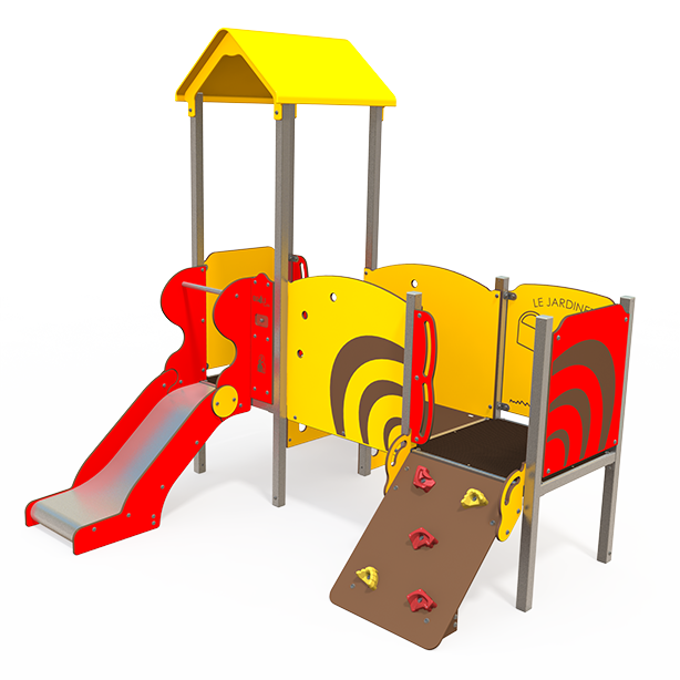 Osmoz steel multiplay unit with themed panels, slides, and climbing activities OS 06-2001