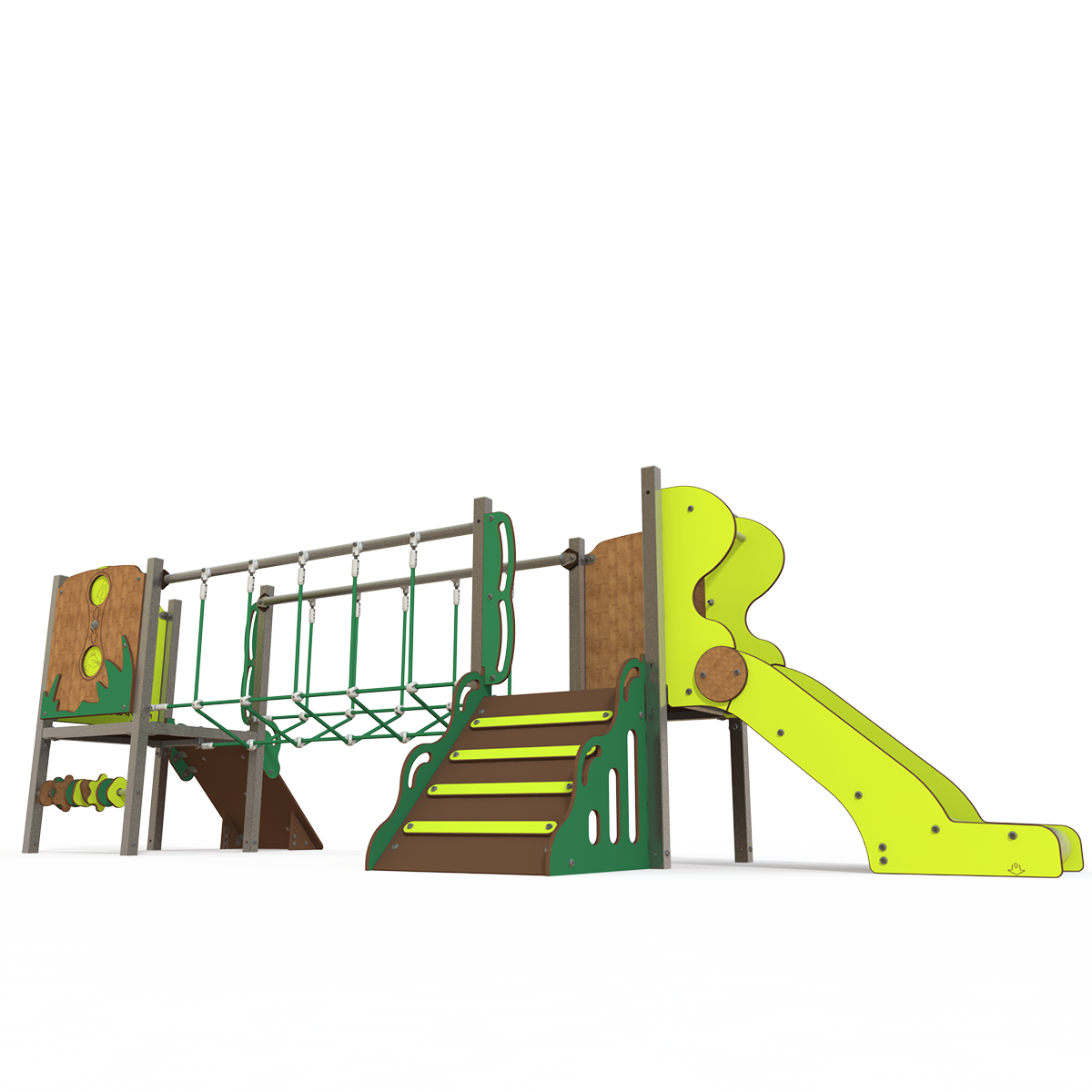 Osmoz steel multiplay unit with themed panels, slides, and climbing activities for ages 3-12, product code OS 06-2006