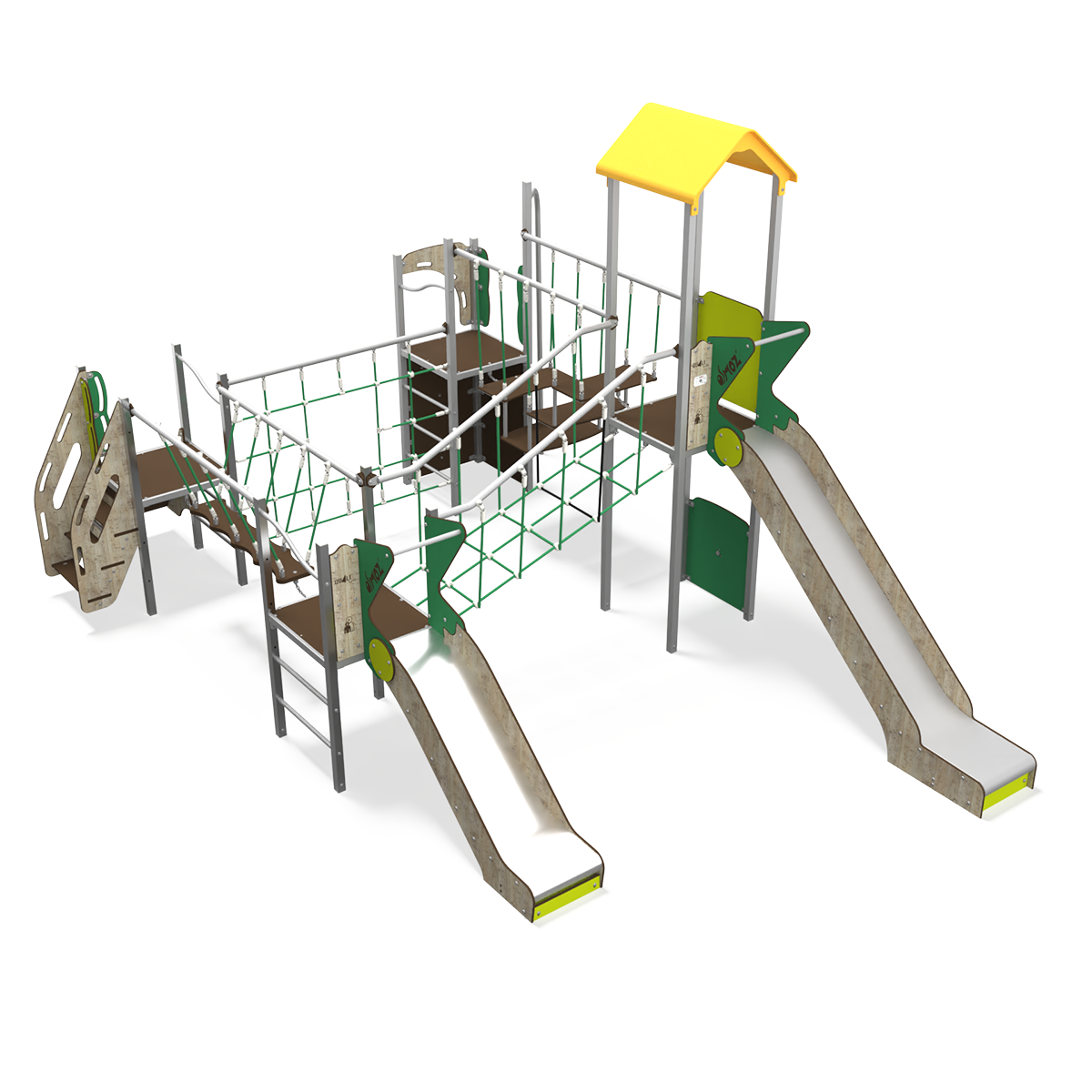 Osmoz steel multiplay unit with slides, climbing activities and themed panels OS 15-4002