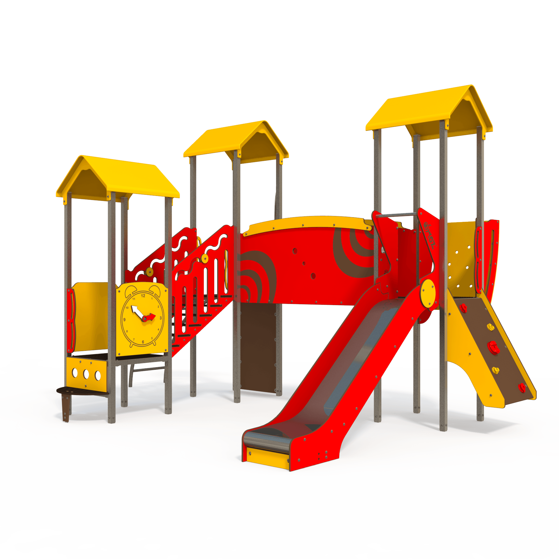 The OS 12-3001 Osmoz steel multiplay unit offers themed panels, slides, and climbing activities, ideal for children aged 3–12 years. Durable steel construction ensures long-lasting outdoor fun and dev