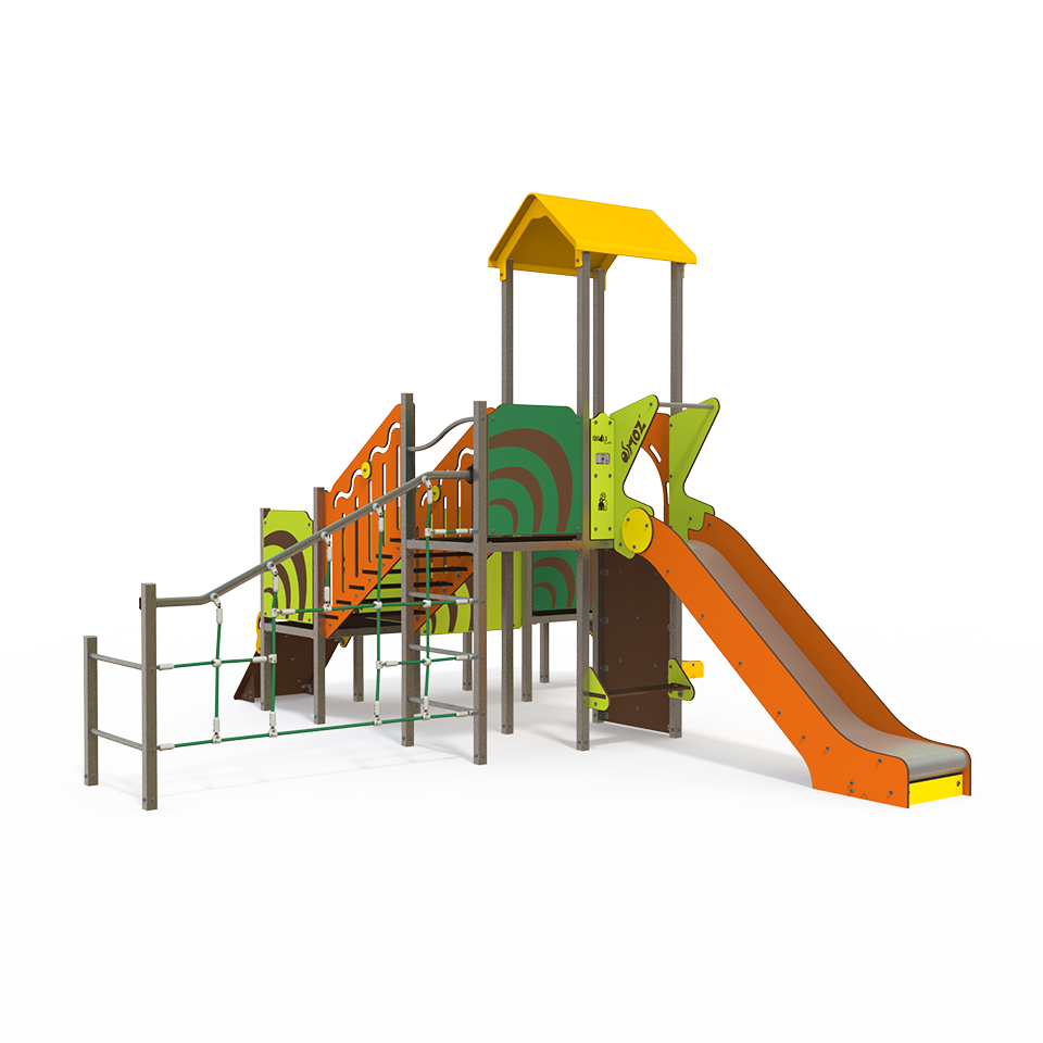 The OS 12-3002 Osmoz steel multiplay unit offers themed panels, slides and climbing activities for children aged 3 to 12. Durable and engaging, it encourages active play and social interaction in outd