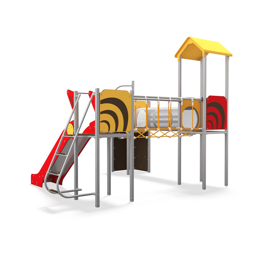 The OS 12-3003 is an Osmoz steel multiplay unit designed for children aged 3–12 years. It features themed panels, slides, and climbing activities to encourage active play and imaginative fun in outdoo