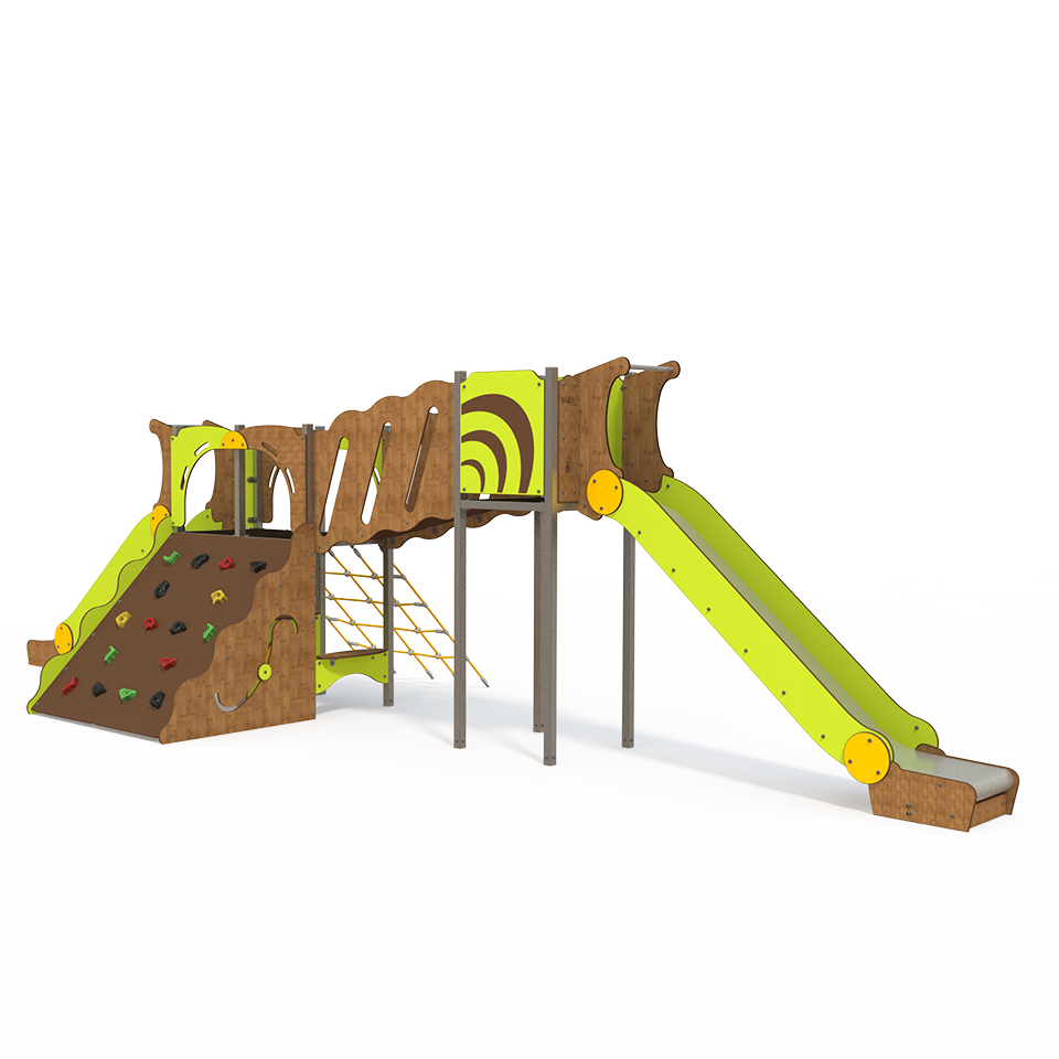 The OS 15-2004 is an Osmoz steel multiplay unit designed for children aged 3–12 years. It features themed panels, slides, and various climbing activities to encourage active play and imaginative fun i