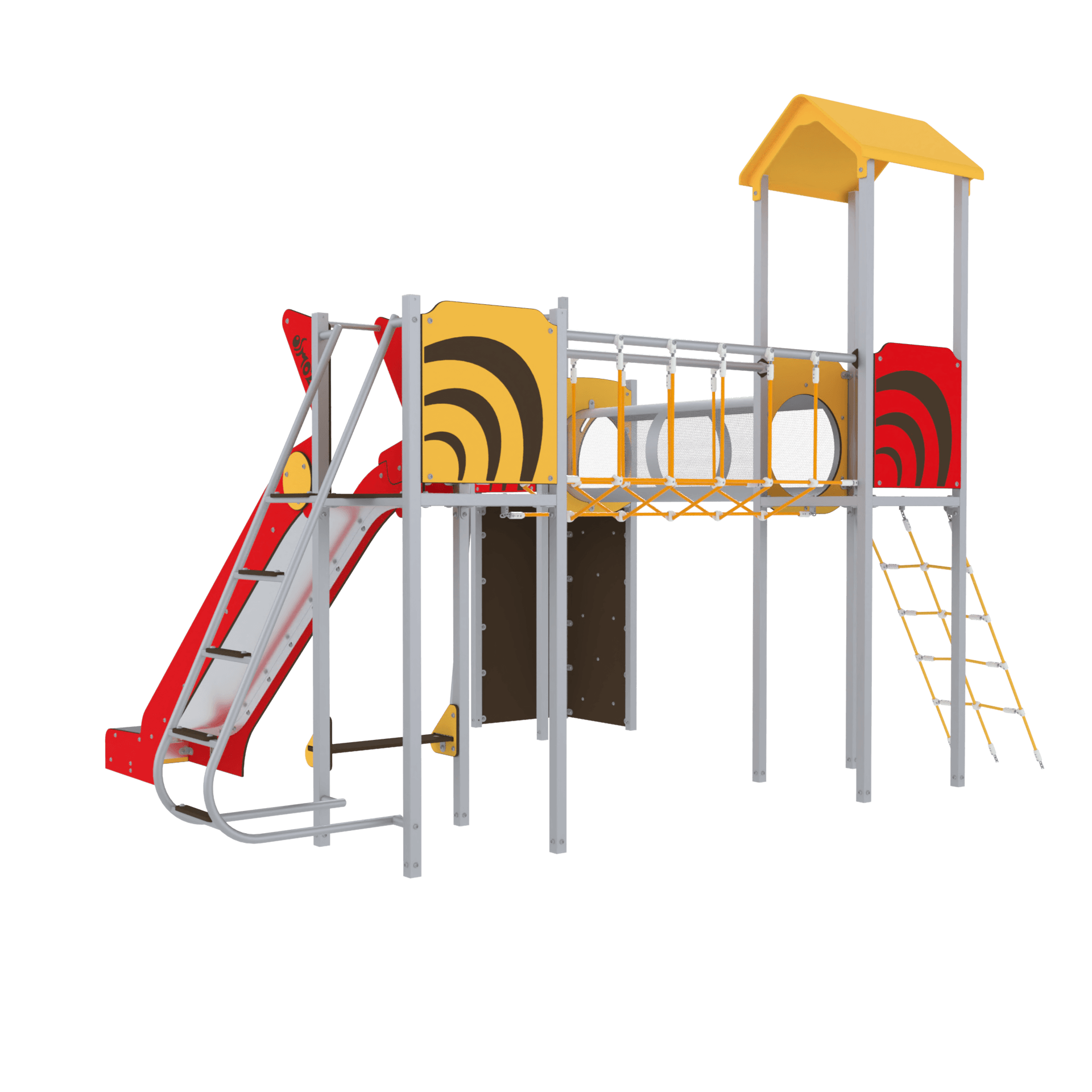 The OS 15-3002 Osmoz steel multiplay unit offers themed panels, slides, and climbing activities. Designed for children aged 3–12, it encourages active and imaginative play in safe, durable steel const