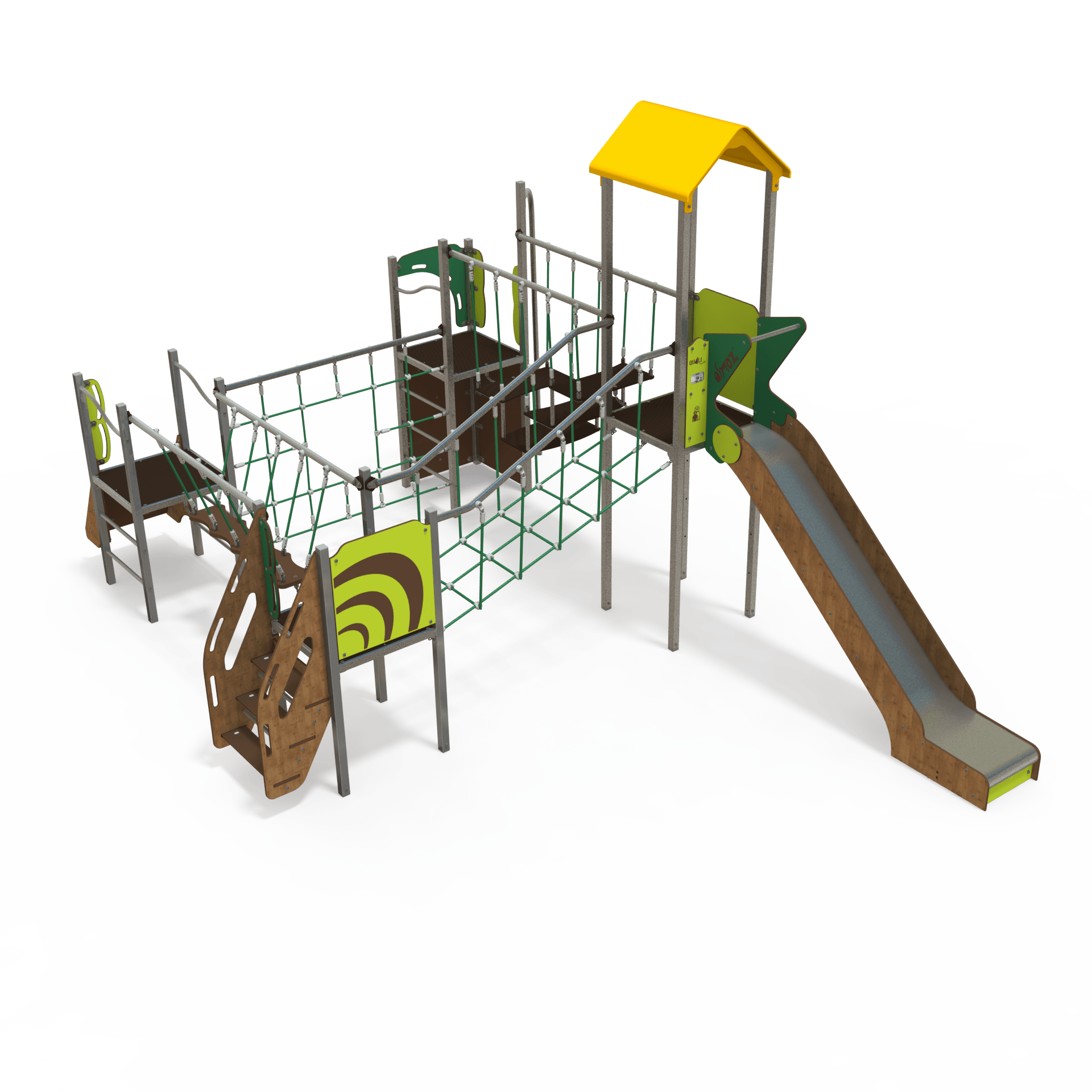 The OS 15-4001 is an Osmoz steel multiplay unit designed for children aged 3–12 years. It features themed panels, slides, and climbing activities to encourage active play and social interaction in pla