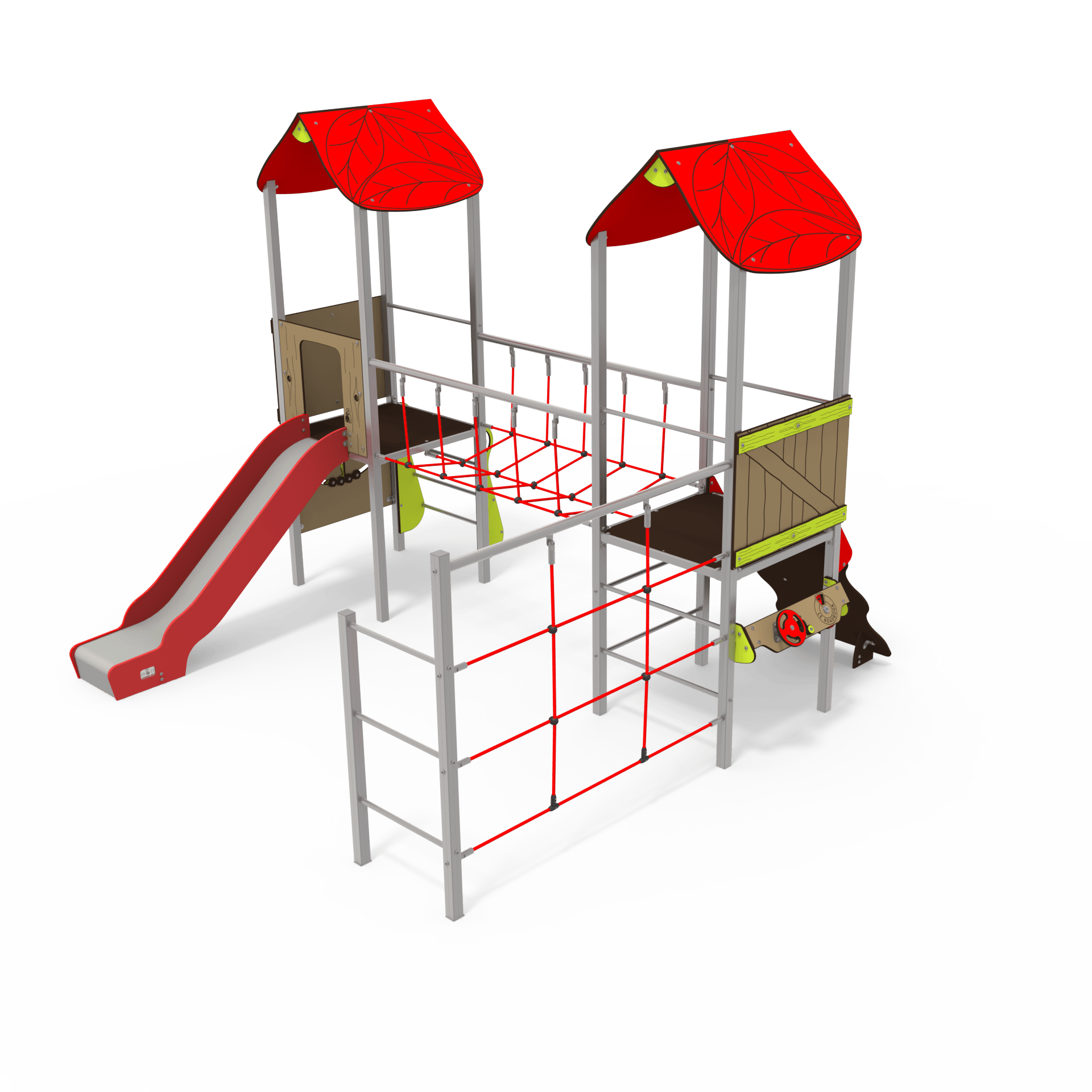 SY 12-2001 is a Symbioz steel multiplay unit from the Symbioz range by Quali-Cité. Designed for children aged 3–14 years, it features climbing walls, rope bridges, and activity panels. Built from galv