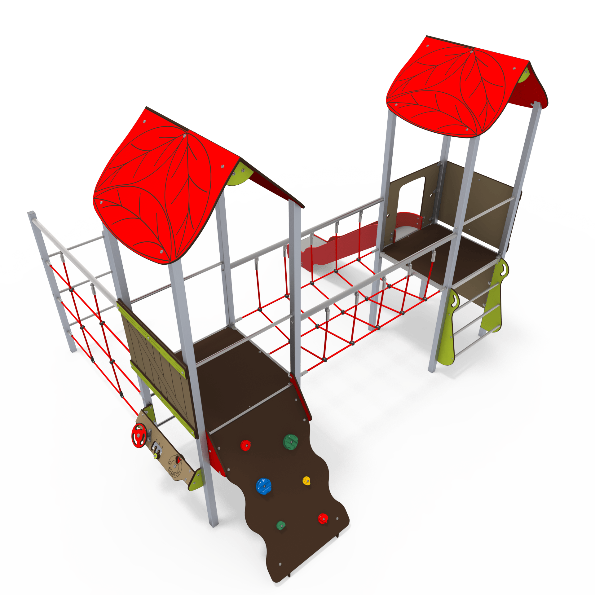 SY_12-2001-T02_f_v2-FR SY 12-2001 is a Symbioz steel multiplay unit from the Symbioz range by Quali-Cité. Designed for children aged 3–14 years, it features climbing walls, rope bridges, and activity panels. Built from galv